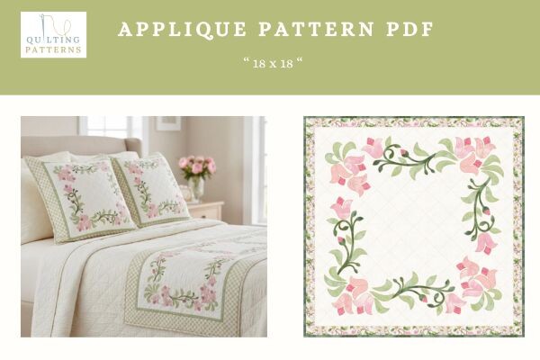 Floral Applique Pattern PDF - 18" × 18"