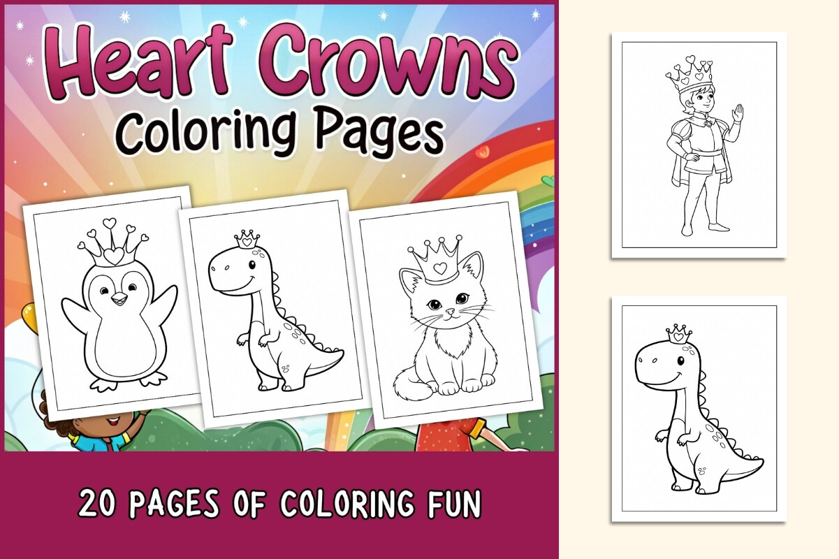 Heart Crowns Coloring Pages for Kids