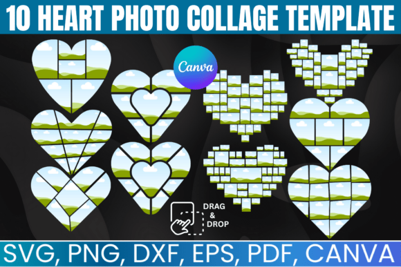 Heart photo collage editable Canva template