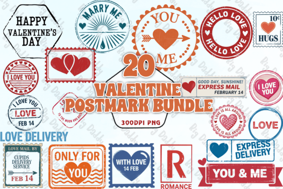 Preview of Valentine Postmark PNG Bundle Valentine sublimation design