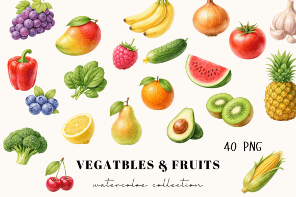 Vegetables & Fruits Watercolor Clipart
