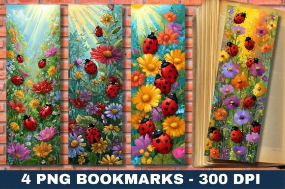 Wildflower Garden Ladybug Bookmark PNG
