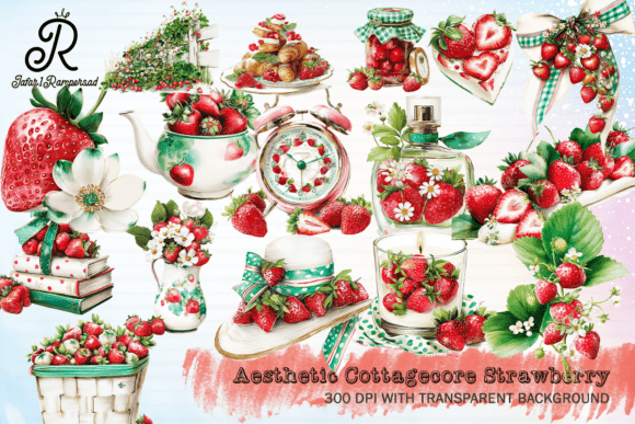 Aesthetic Cottagecore Strawberry Clipart Graphic AI Generated By Jafar1Rampersad