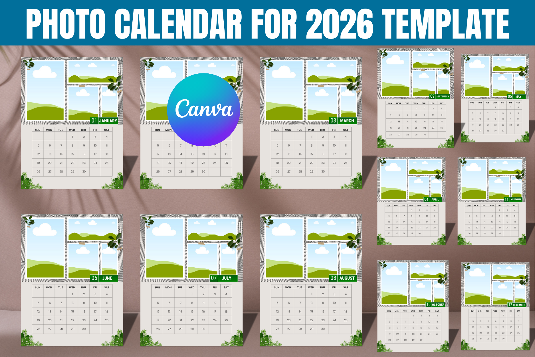 Editable Canva Photo Calendar for 2026