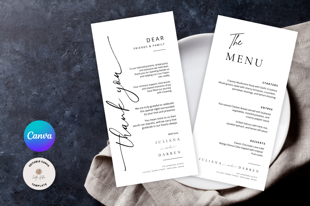 Modern Menu and Thank You Card