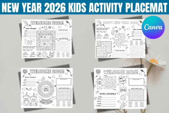 New Year 2026 Kids Activity Placemat