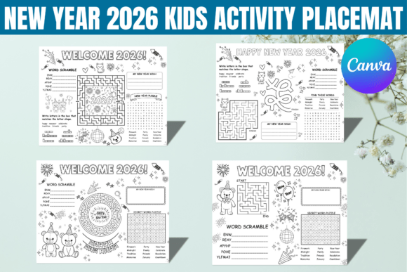 New Year 2026 Kids Activity Placemat