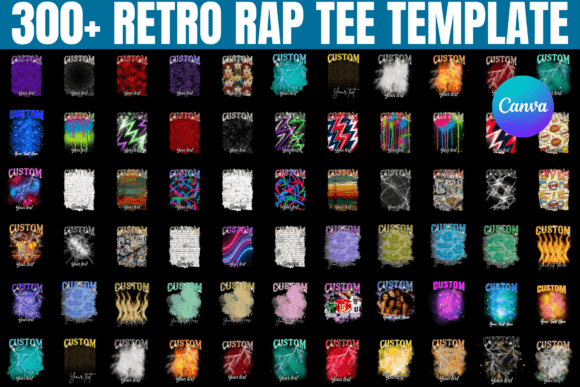 Retro 90s rap tee Canva template with additional design elements