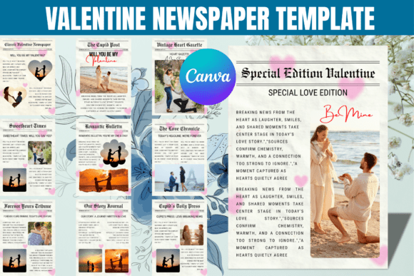 Valentine Newspaper Canva Template