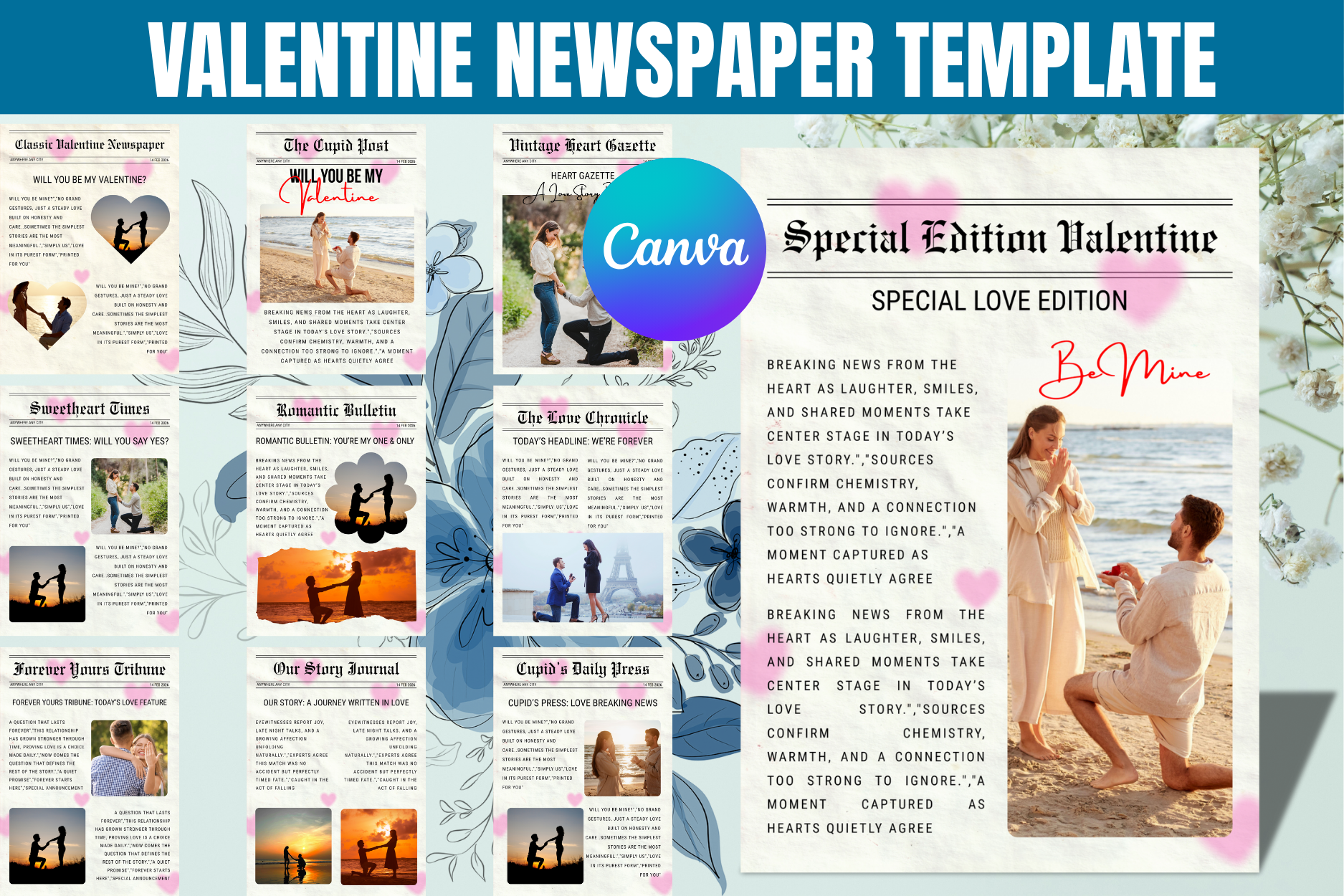 Valentine Newspaper Canva Template