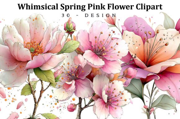 Whimsical Spring Pink Flower Clipart Graphic by daily.arts · Creative ...