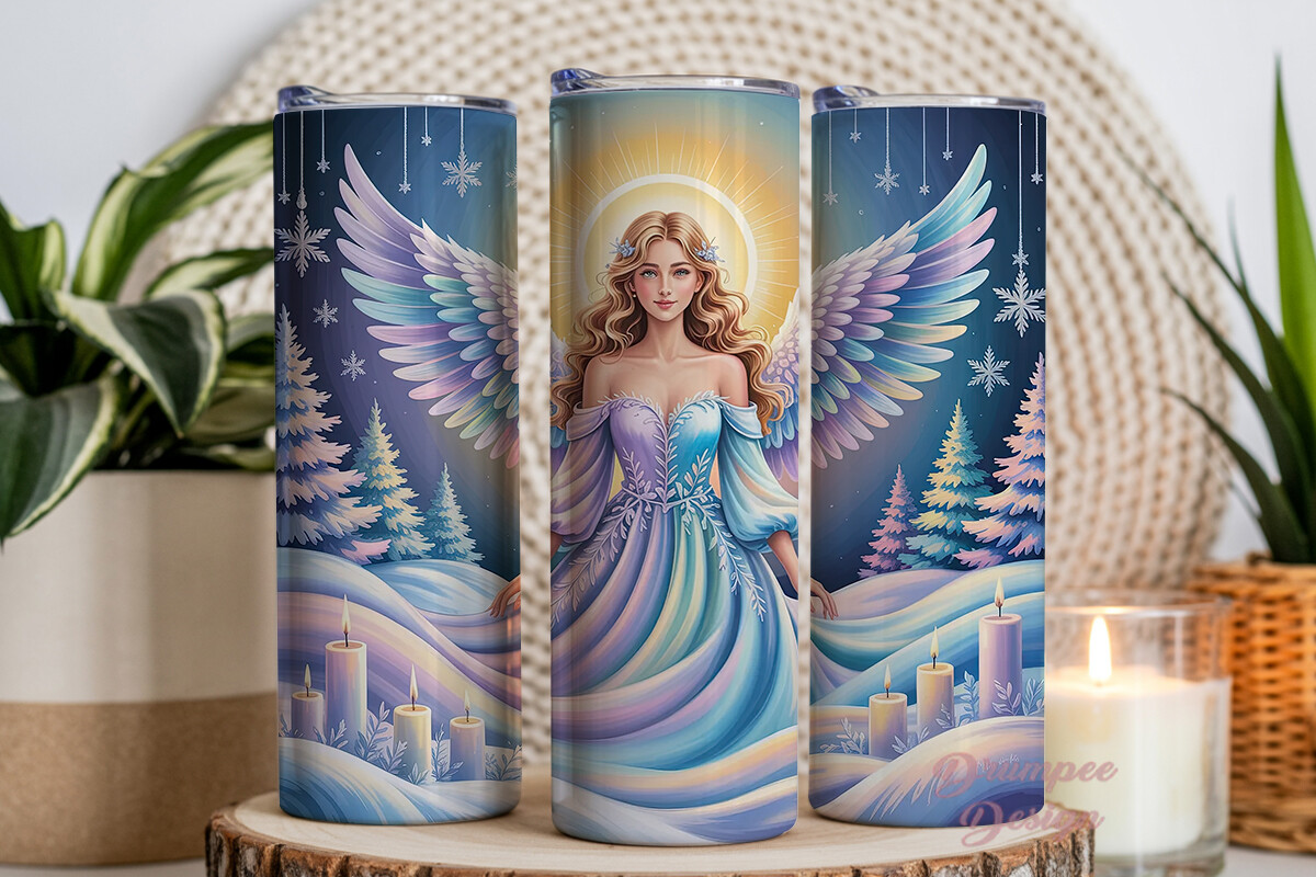 Winter Angel Snow Scene Tumbler Wrap PNG