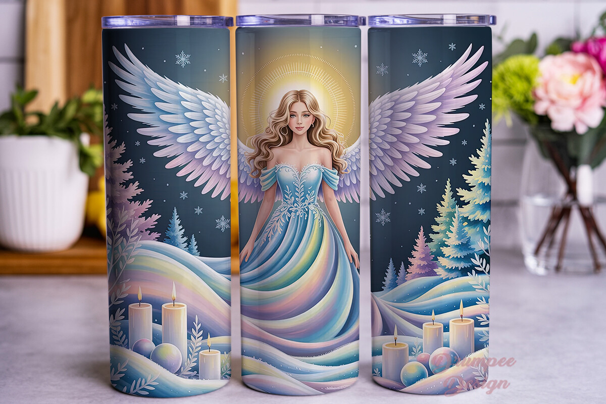 Winter Angel Snow Scene Tumbler Wrap PNG