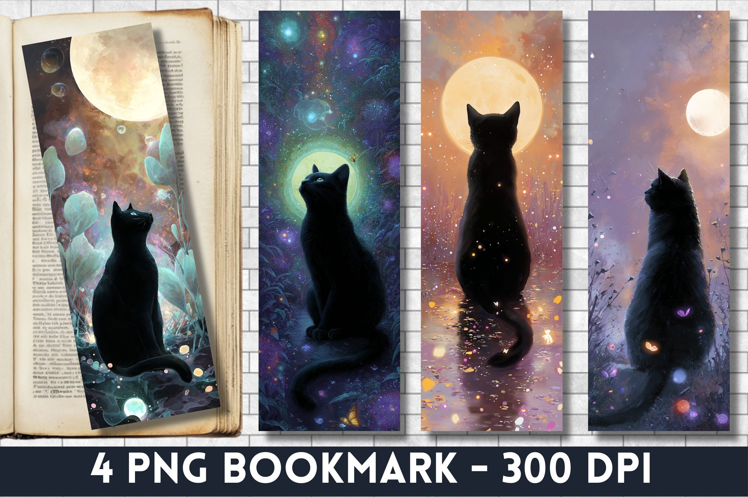 Celestial Black Cat Moon PNG Bookmark
