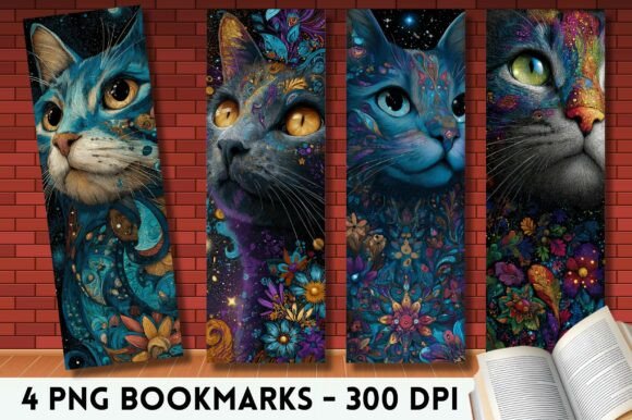 Colorful Fractal Art Cat PNG Bookmark