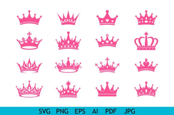 Pink Princess Crown Vector Set