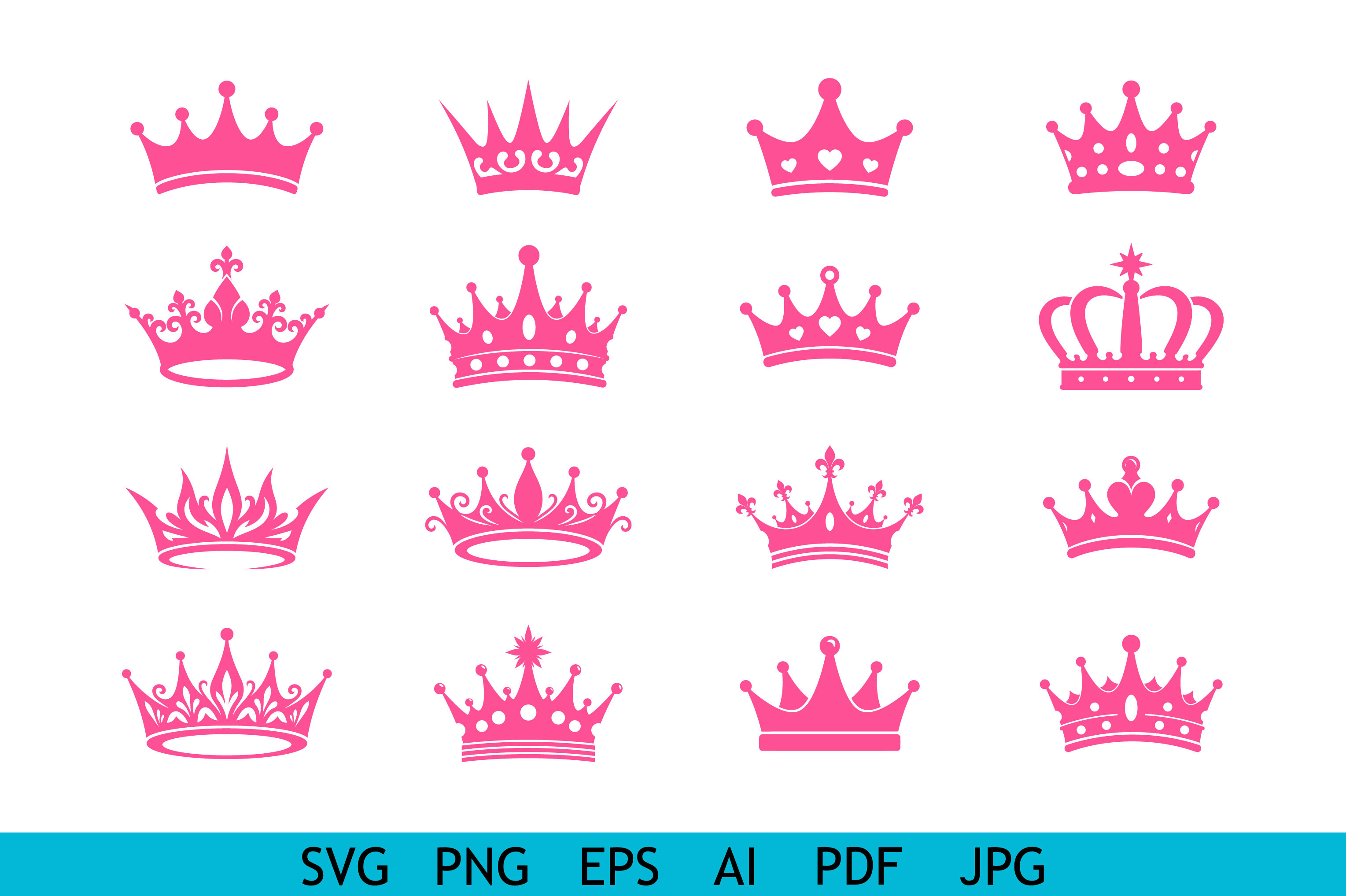 Pink Princess Crown Vector Set