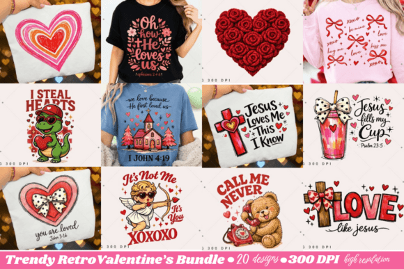Preview of Retro Valentine Sublimation PNG Bundle V3 Valentine sublimation design