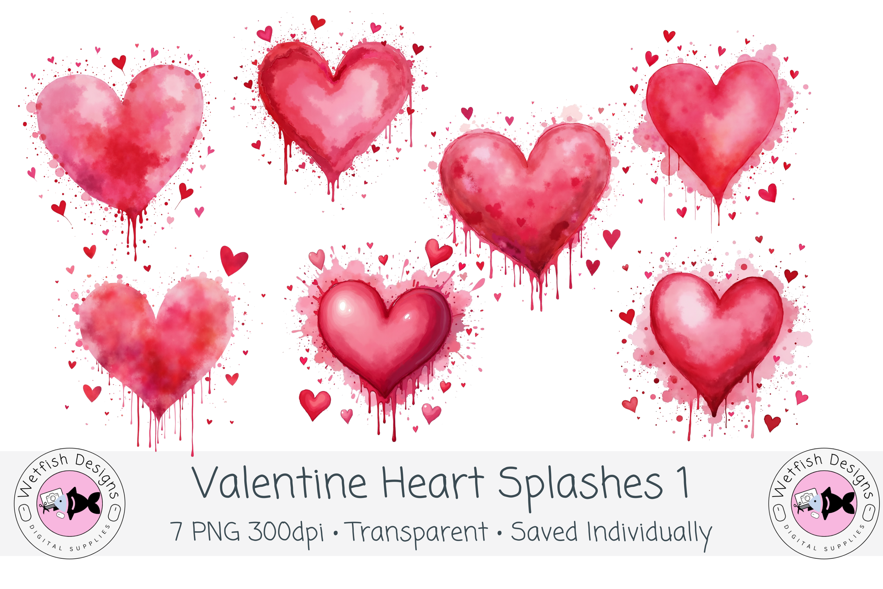 Valentine Watercolor Splash Hearts 1