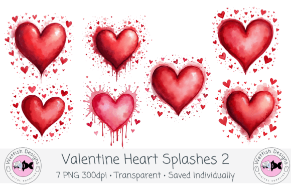 Valentine Watercolor Splash Hearts 2
