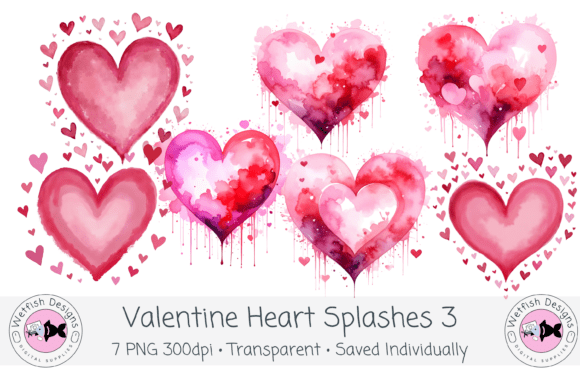 Valentine Watercolor Splash Hearts 3