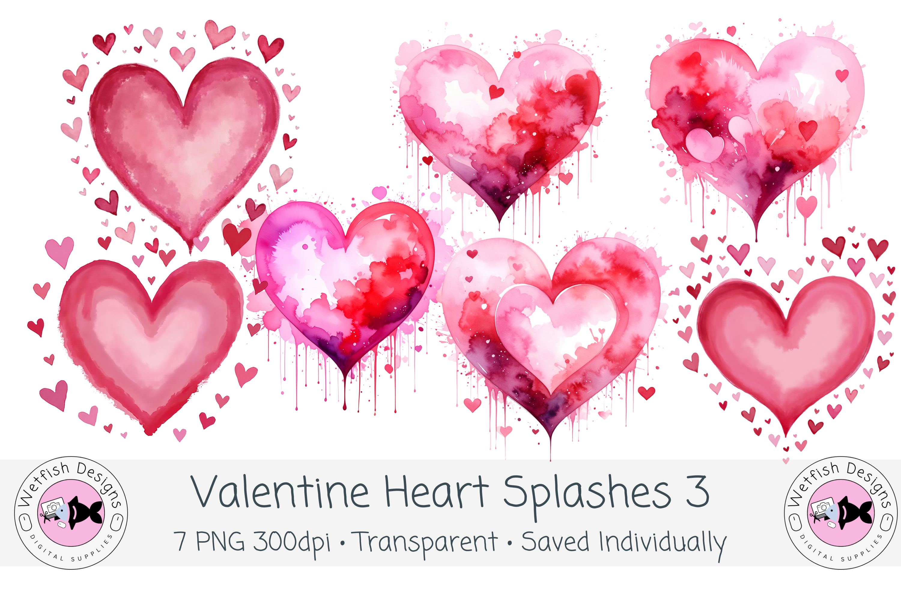 Valentine Watercolor Splash Hearts 3