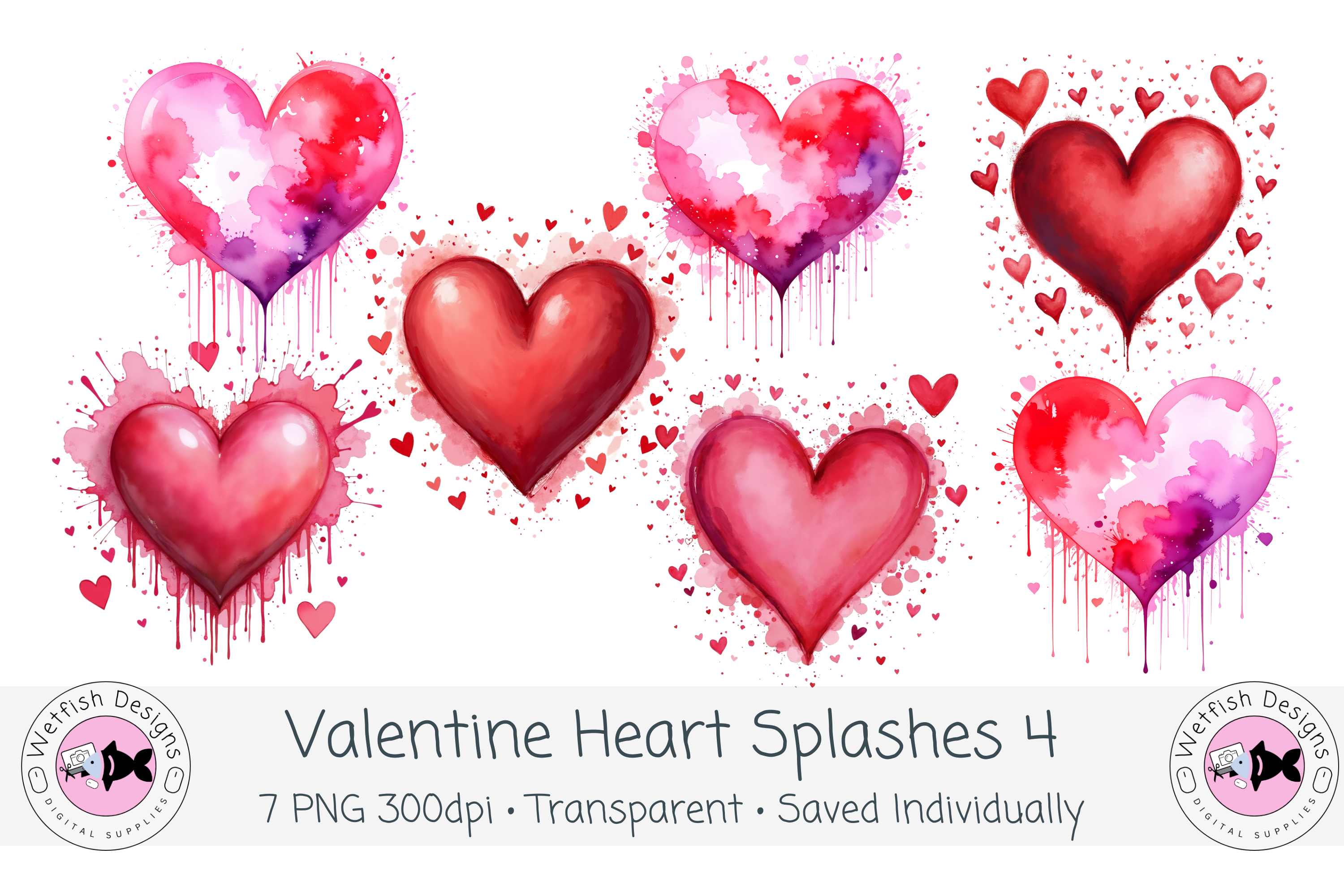 Valentine Watercolor Splash Hearts 4