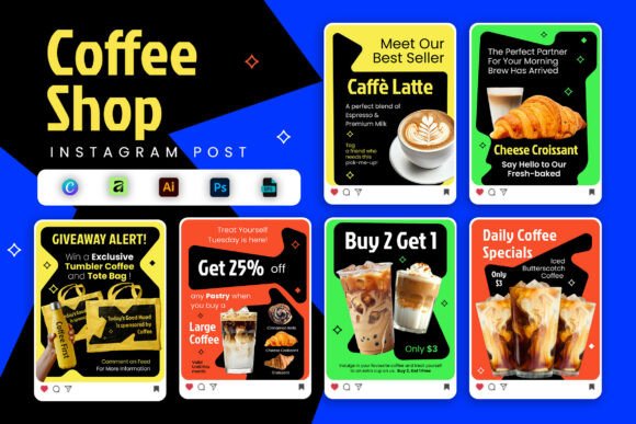 Preview of Vibrant Coffee Shop - Social Media coffee shop social media template