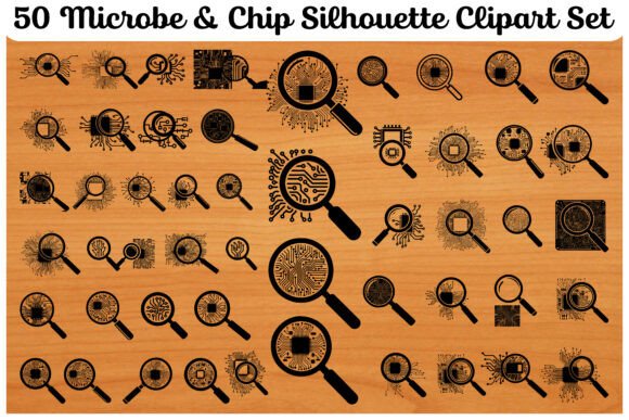50 Microbe & Chip Silhouette Clipart