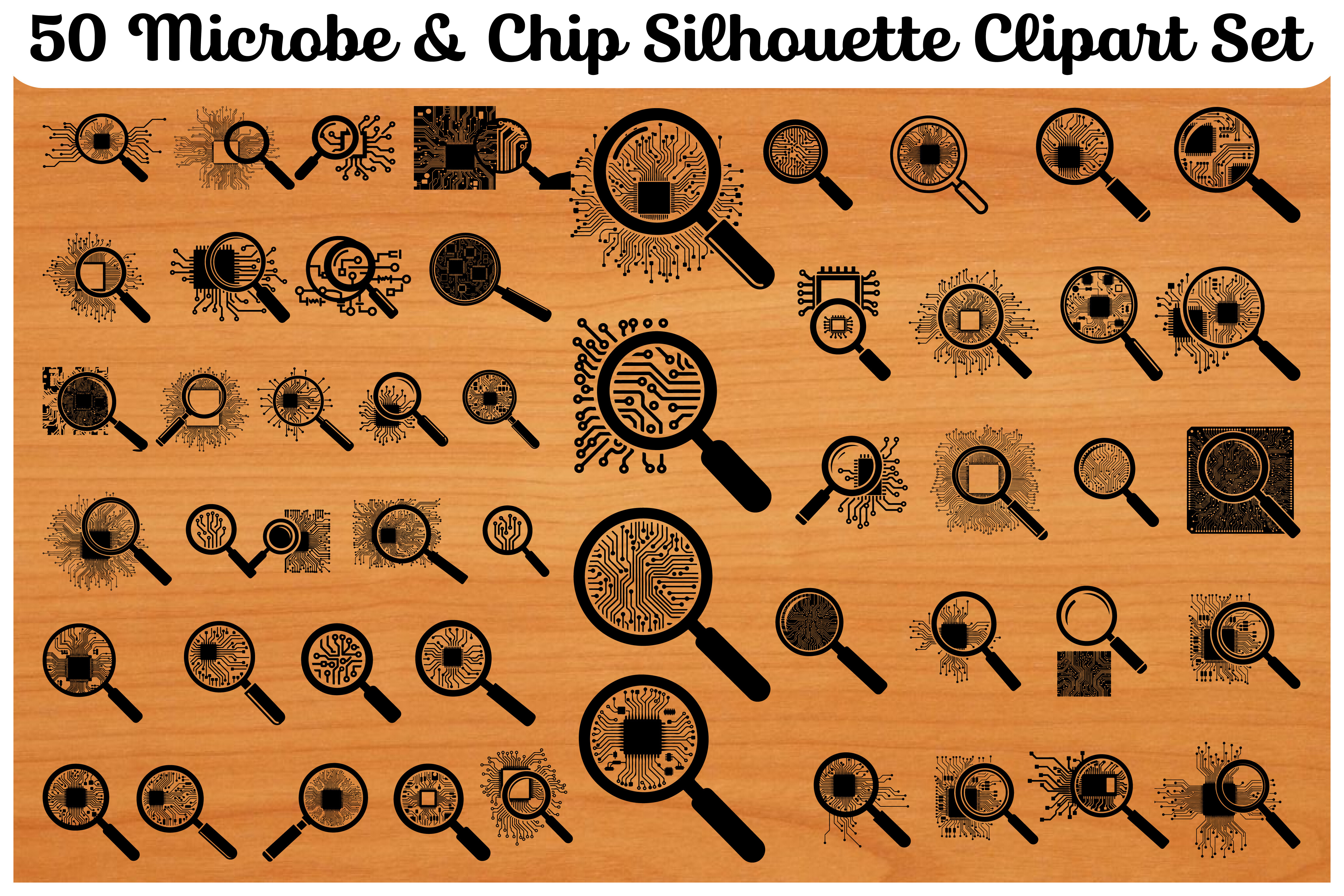 50 Microbe & Chip Silhouette Clipart