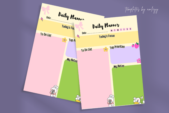 Aesthetic Cute Daily Planner Template - Digital
