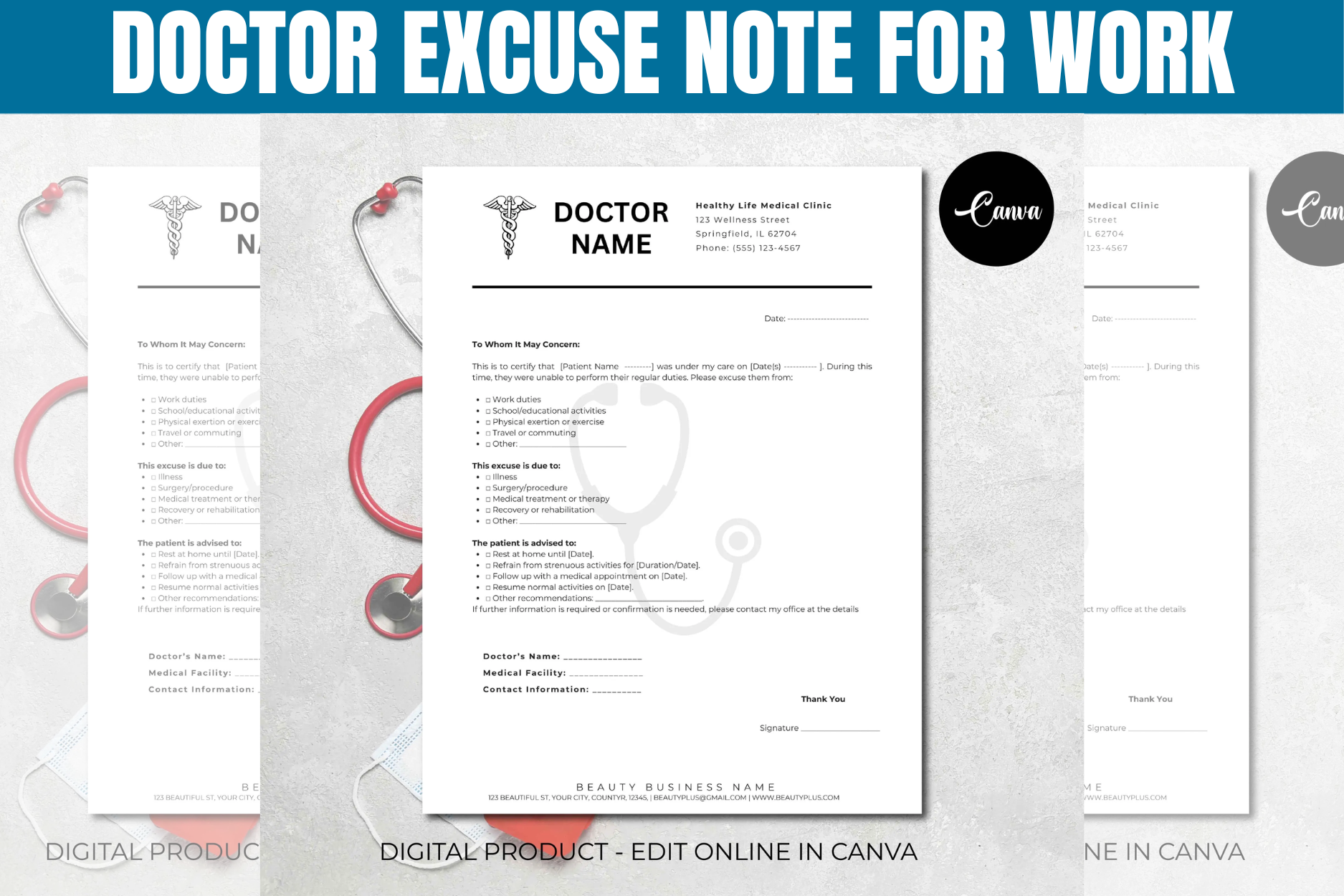 Doctor Excuse Note Canva Template Graphic by Gfx Shaown · Creative Fabrica