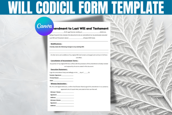 Editable Will Codicil Form document template