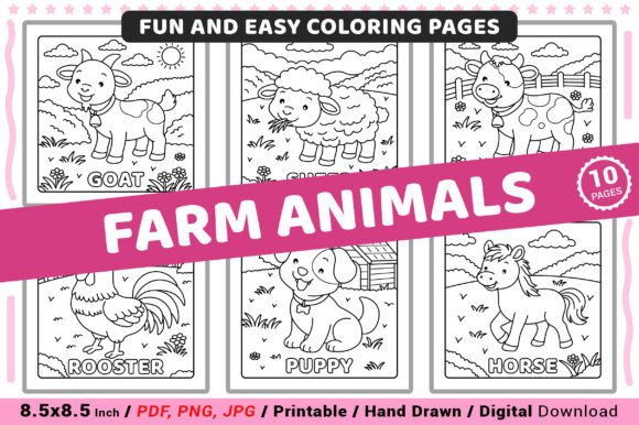 Farm Animals Fun and Easy Coloring Pages