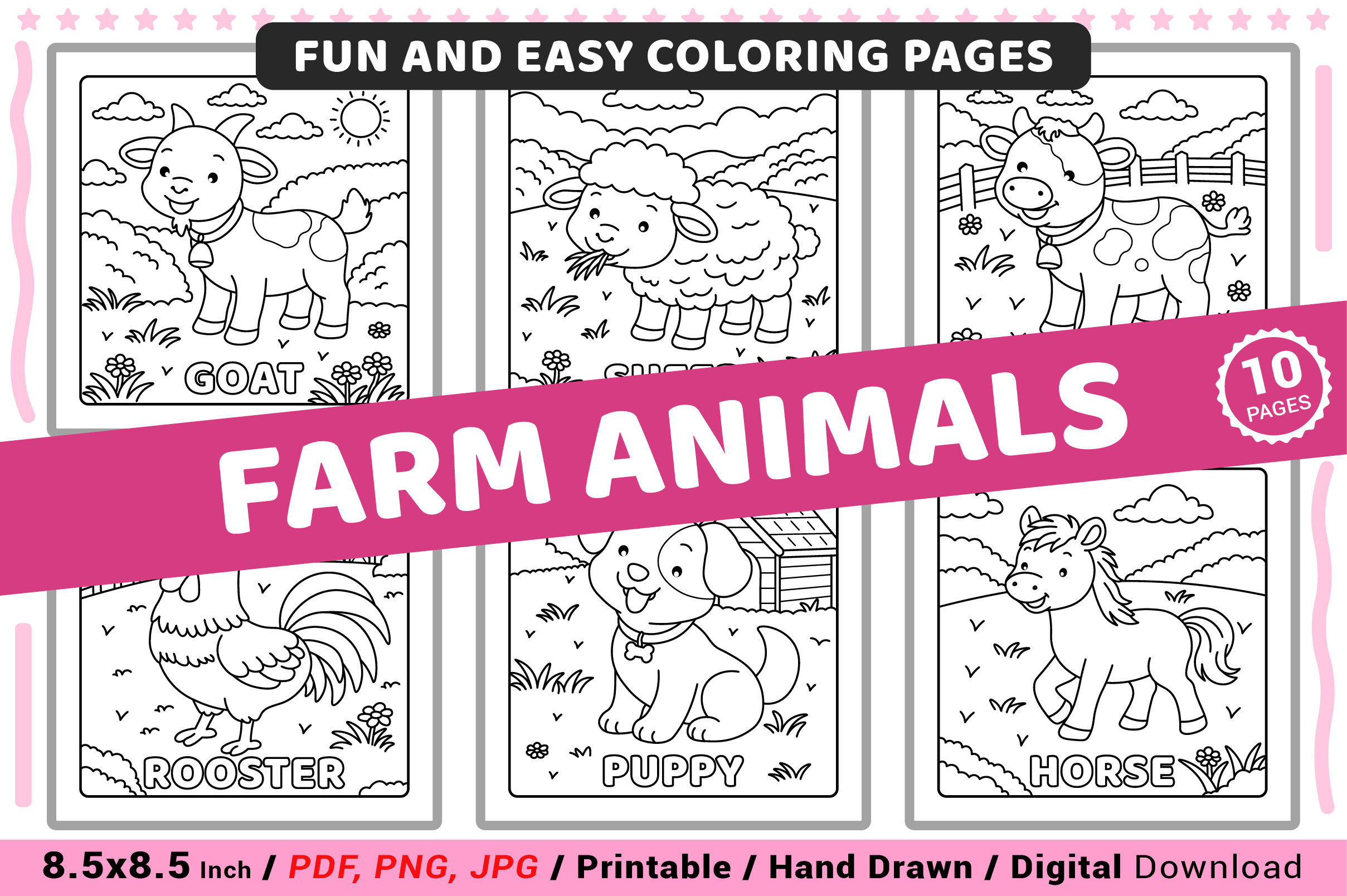 Farm Animals Fun and Easy Coloring Pages