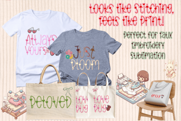 Heart Stitch Font PNG with transparent background - Preview 4