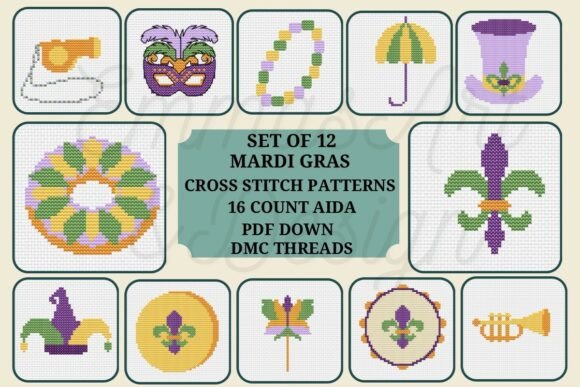 Mardi Gras Cross Stitch Patterns Bundle