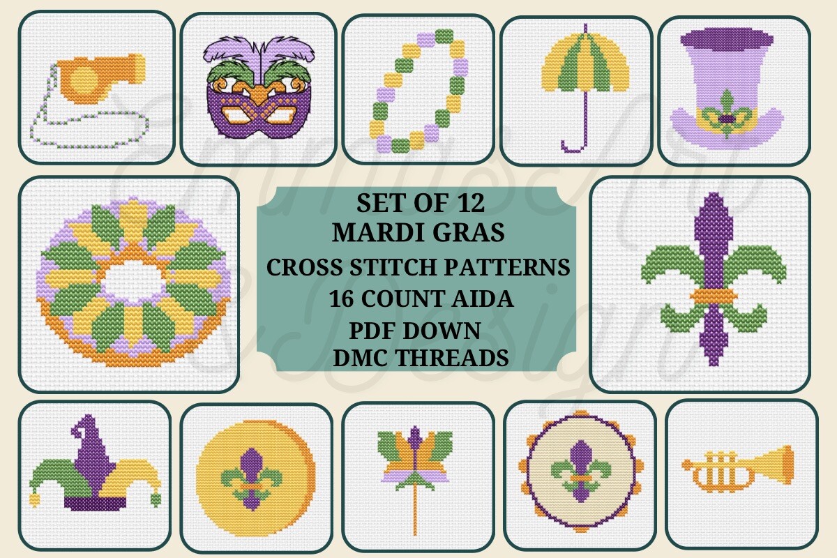 Mardi Gras Cross Stitch Patterns Bundle