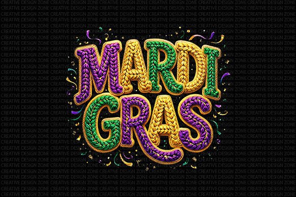 Mardi Gras Knitted Text PNG