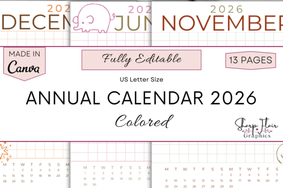 Minimalist Colored Calendar 2026 | Canva Graphic by Sharp Flair ...