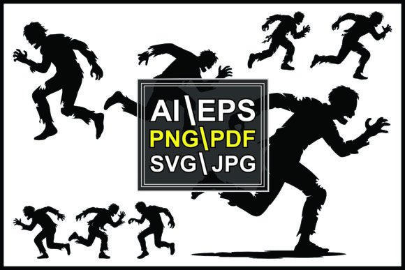 Silhouettes of Running Zombies Various Illustration Illustrations Imprimables Par MD ABDUL MOMIN