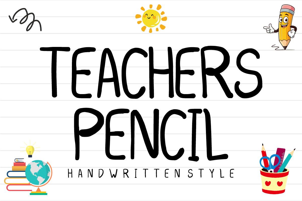 Teachers Pencil preview - pencil handwriting font for worksheets
