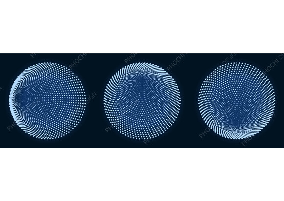 Set of Blue Glowing Circular Halftone