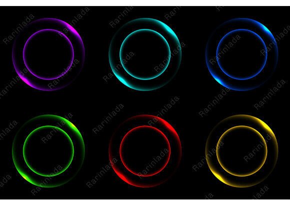 Set of Six Vibrant Neon Glowing Rings