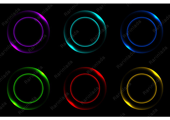 Set of Six Vibrant Neon Glowing Rings
