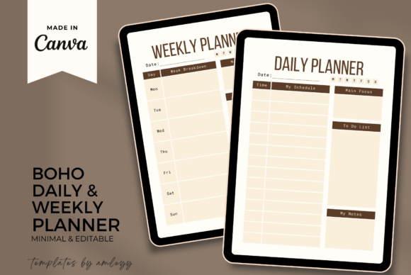Boho Daily and Weekly Planner Template - Digital