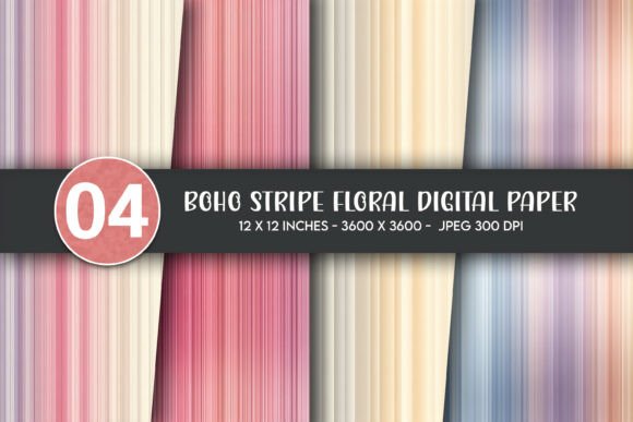 Boho Stripe Floral Digital Paper