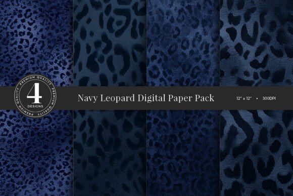 Navy Leopard Texture Digital Paper