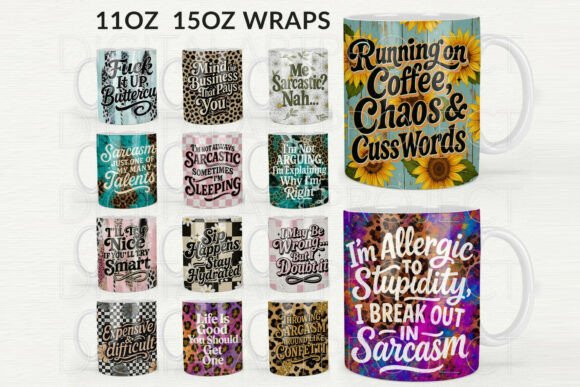 Sarcastic Mug Wraps PNG Bundle, Sarcasm