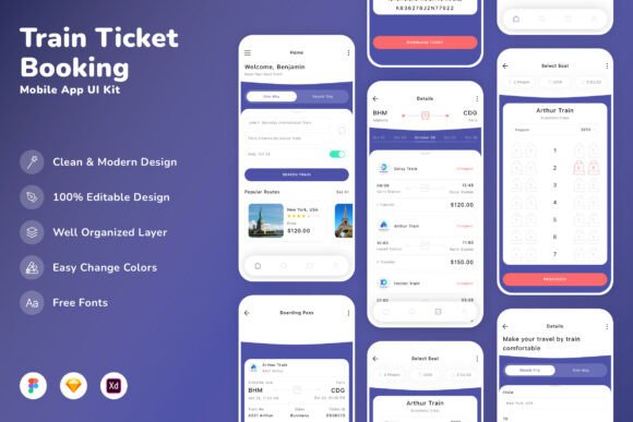 Train Ticket Booking Mobile App UI Kit